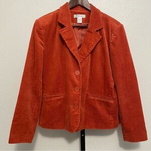 Women Orange Corduroy Blazer L Retro Preppy Academia Heritage Old Money Tailored
